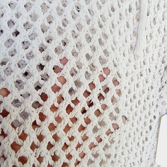 ❤️Nicole Miller Size XS Women's Sweater Hoodie top knitted mesh Cream hi-low New - Picture 8 of 8
